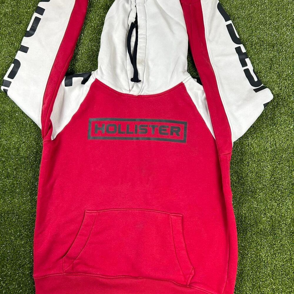Hollister-co Men's Red and White Hoodie